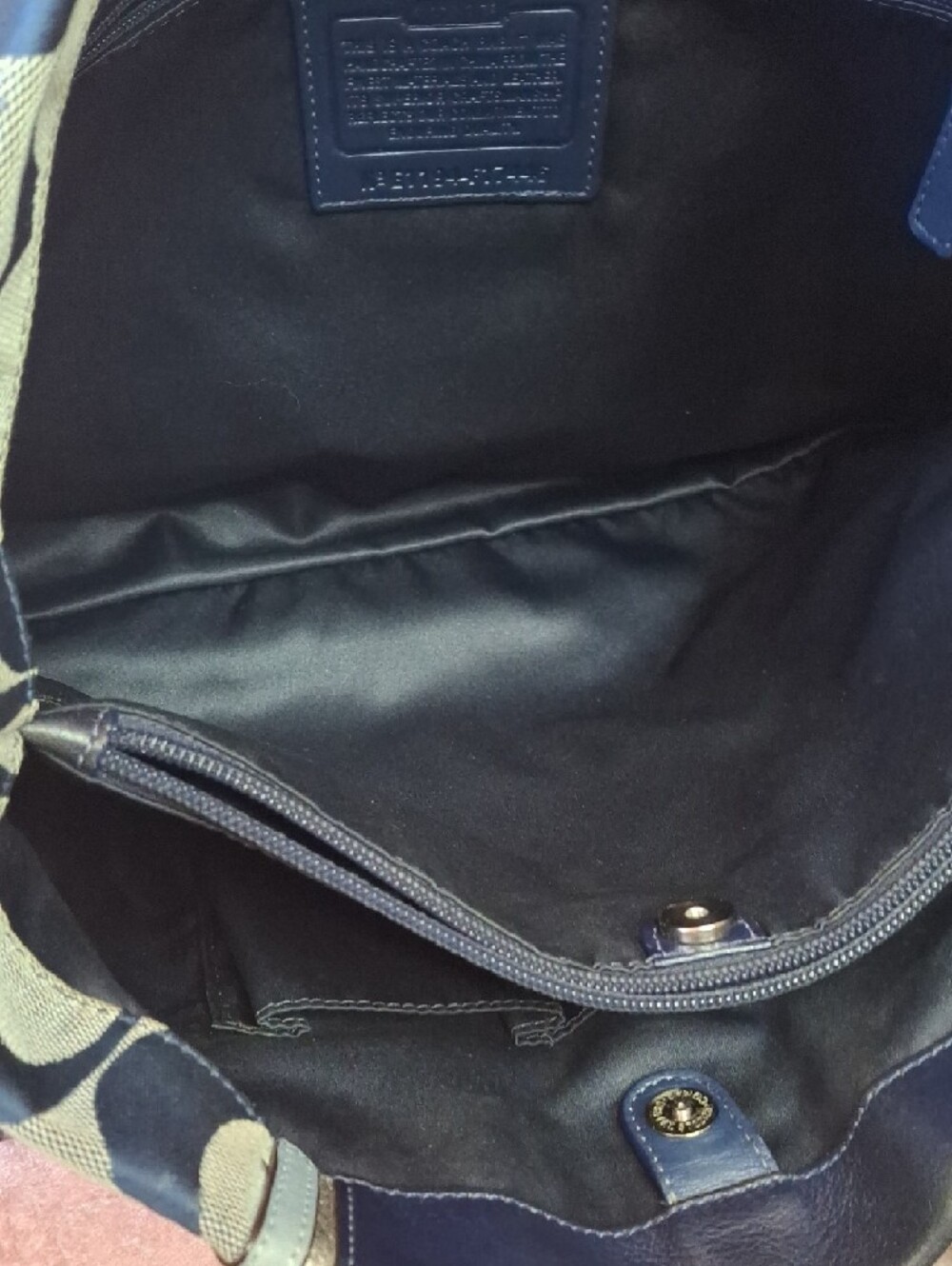 EUC COACH ASHLEY DENIM BLUE Jacquard Navy Trim Large Bag - Picture 8 of 9